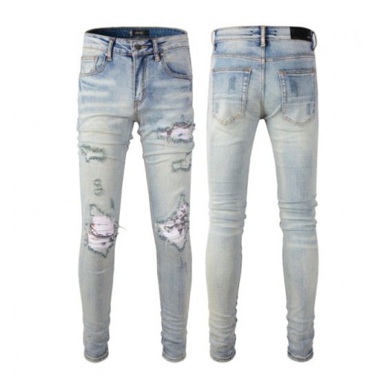 #839 amiri white patch jeans blue