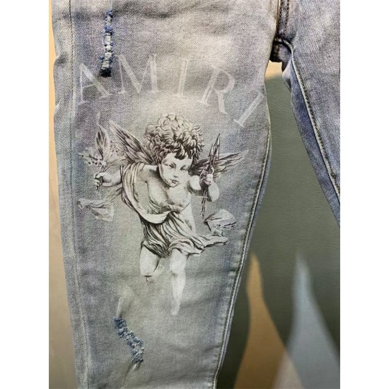 #696 Amiri angel pattern jeans blue