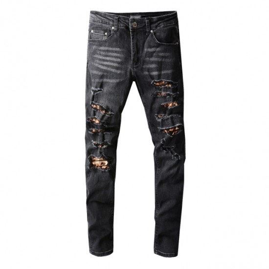 #811 Amiri jeans black and golden holes