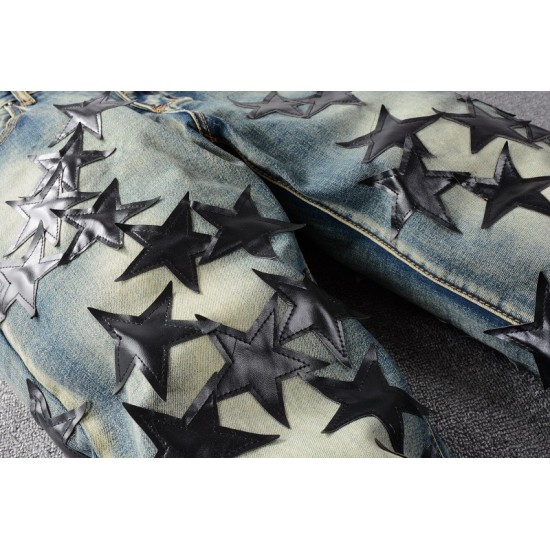 #694 Amiri black star leather jeans