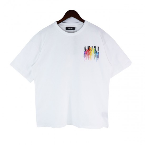AMIRI 2023SS Colorful Drip Printing Logo T-Shirt Black White