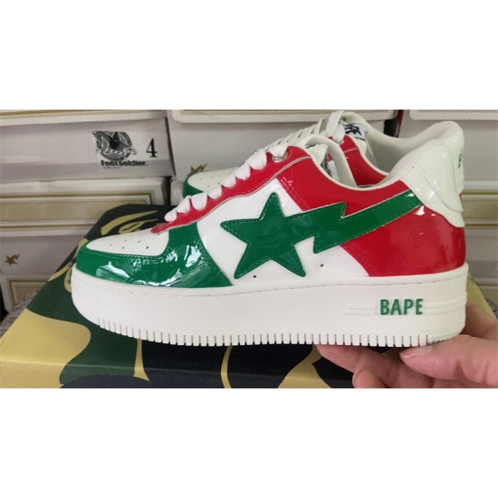 A Bathing Ape 22SS Bape Sta Patent Leather Green Red Shoes Sneakers (SIZE US5-US12)