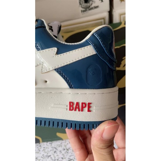 A Bathing Ape Bape STA Patent Sneaker White/Blue Shoes (US5-US12)