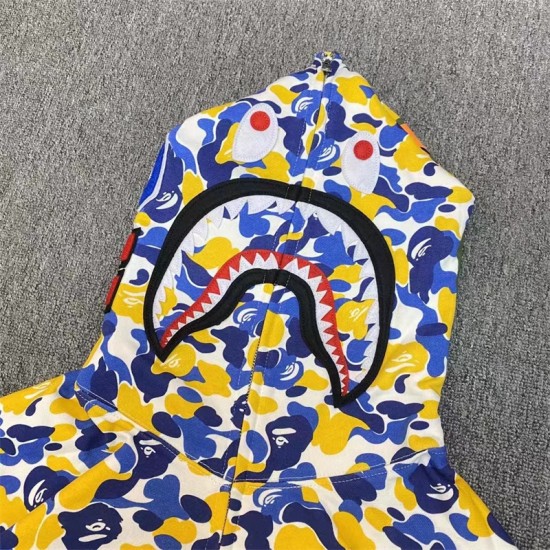[Best Quality]1:1 Bape Shanghai Limited shark full zip-up hoodie blue camo