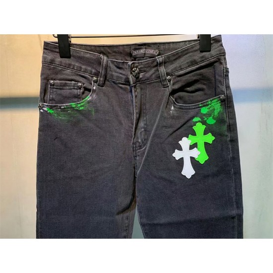 #727 Chr0me hearts green white cross jeans