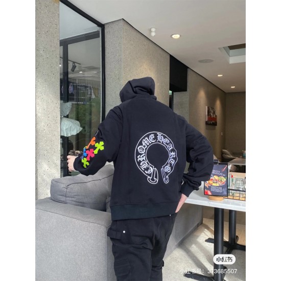[Best Quality] CH Colorful Crosses Patches Hoodie Black