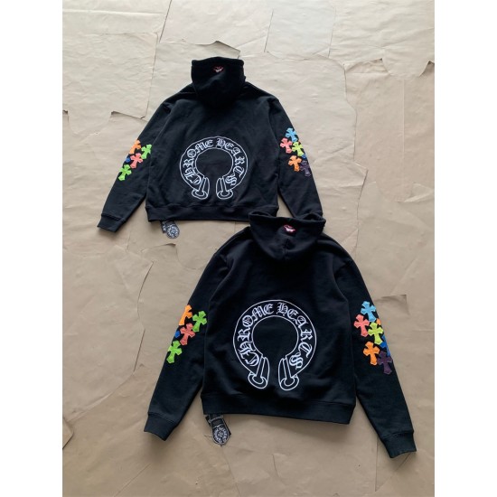 [Best Quality] CH Colorful Crosses Patches Hoodie Black