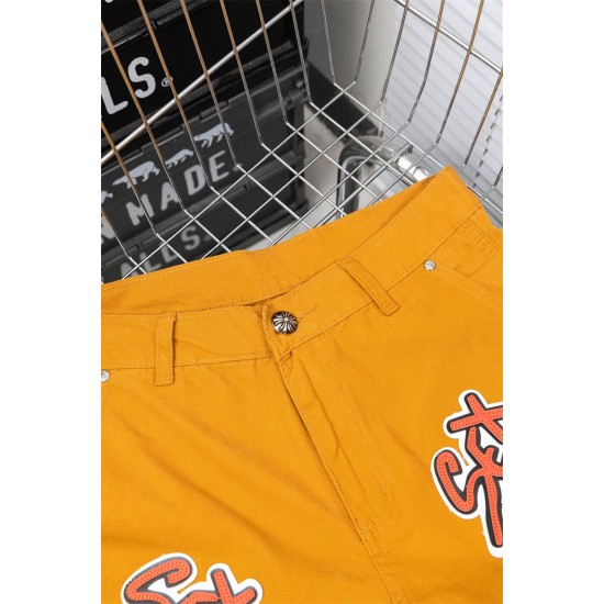 CH Leather Cross Patch Sex Record Yellow Pants