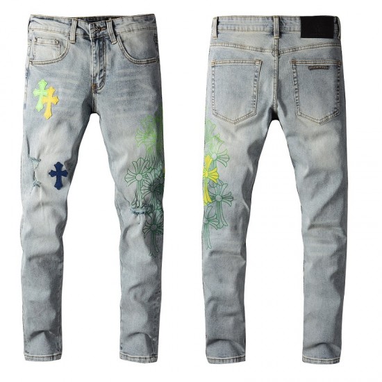 719 Chrome Hearts painting jeans pants light blue