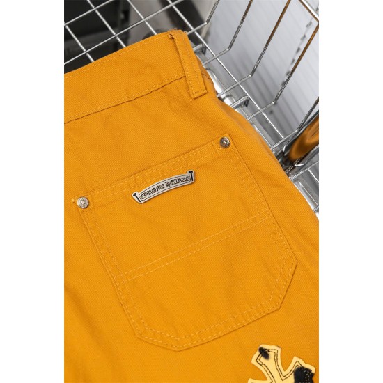 CH Leather Cross Patch Sex Record Yellow Pants