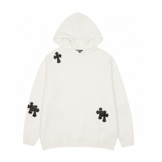 CH Cross Leather Patch Hooded Sweater Black White