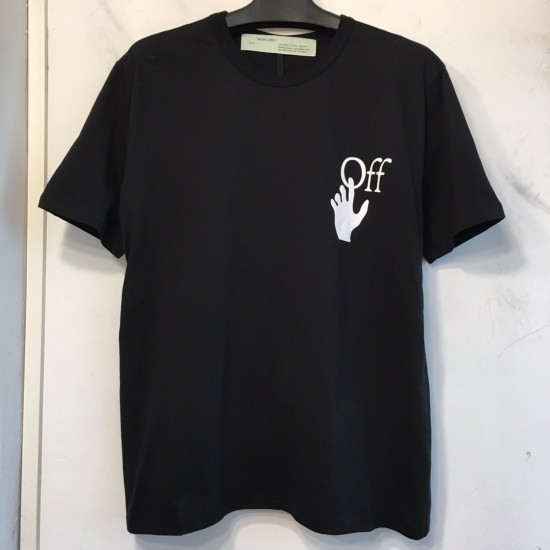 Off palm of hand on Left chest White Tee Black
