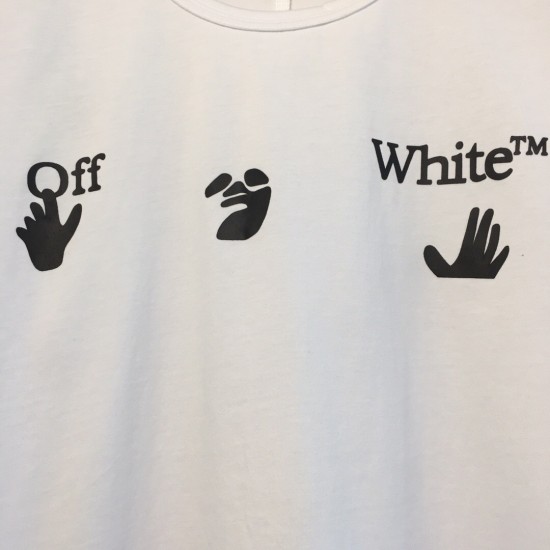 Off Hands on chest White Tee Black And White