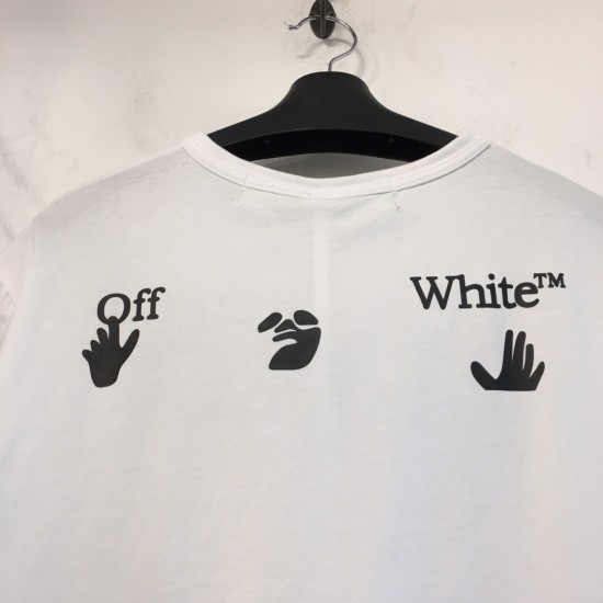 Off Hands on chest White Tee Black And White