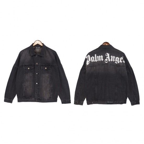 Palm Angels Distressed Denim Jacket Black/Grey