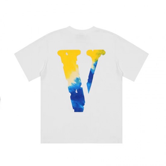 vlone yellow blue letters tee t-shirt